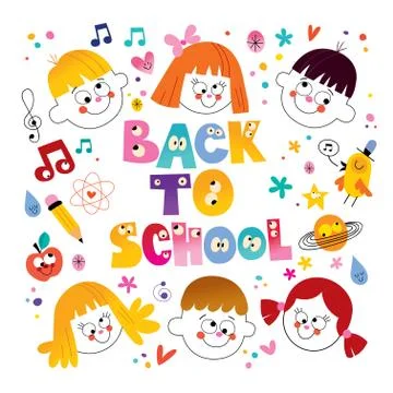 Back to school unique lettering design with group of kids Stock Illustration