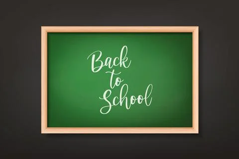 Back to School. Vector 3d Realistic Green Chalkboard, Wooden Frame and Cup with Stock Illustration
