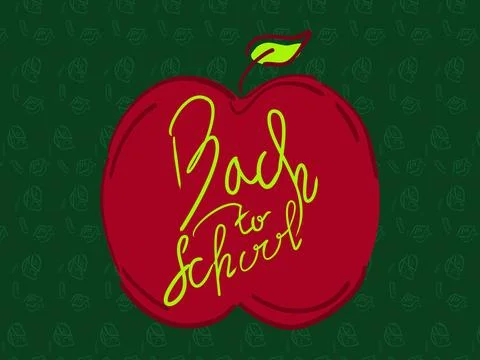 Back to School Vector on Apple, Hand Drawn Lettering Vector Illustration De.. Stock Illustration