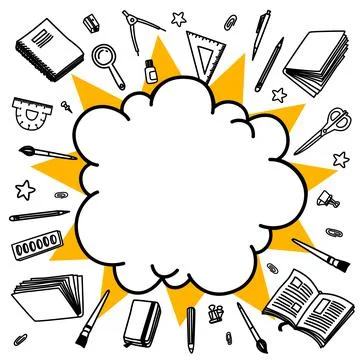 Back to school vector background. Cartoon comics empty bang speech bubble with Illustrazione stock