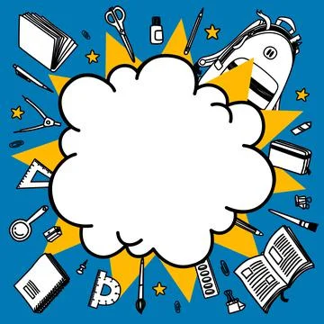 Back to school vector background. Cartoon comics empty bang speech bubble with Stock Illustration