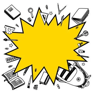 Back to school vector background. Cartoon comics empty bang speech bubble with Stock Illustration