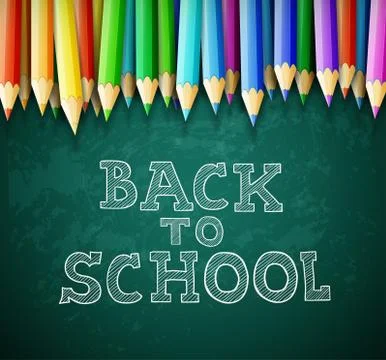 Back to school vector background with chalk board and pencils Illustrazione stock