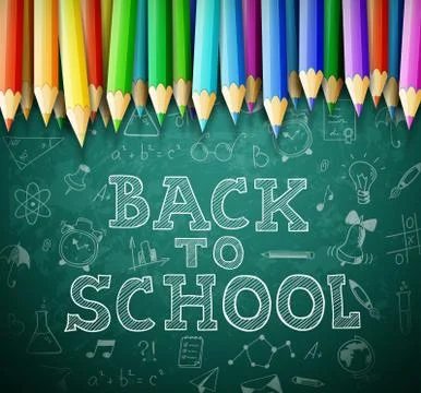 Back to school vector background with chalk board and pencils Illustrazione stock