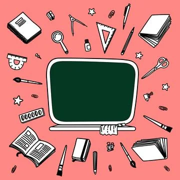 Back to school vector background. Line vector doodle illustration Illustrazione stock