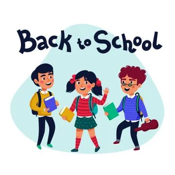 Back to school vector banner design with colorful funny school characters Stock Illustration