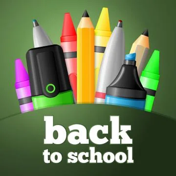 Back to school vector banner, with pencils, pens, markers Stock Illustration