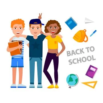 Back to school vector concept illustration with cheerful children cartoon Stock-Illustration