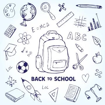 Back to school vector doodles isolated on white Stock Illustration