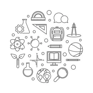 Back to School vector education round outline illustration Stock Illustration