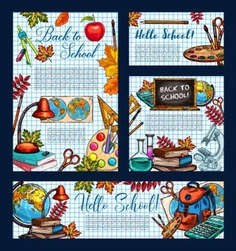 Back to School vector education sketch posters Ilustración de archivo