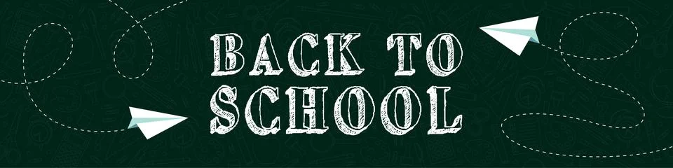 Back to school. Vector green background with contour images  イラスト素材