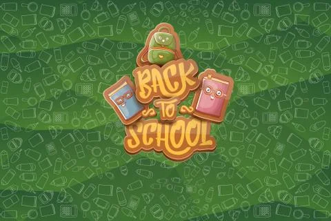 Back to school vector horizntal background template or banner with funny cartoon 스톡 일러스트