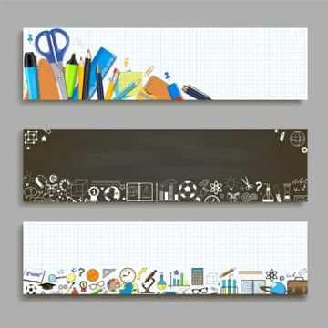 Back to school vector horizontal banner template set Stock Illustration