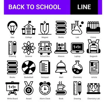 Back to school vector icon set of elements. Big educational clipart collectio Illustrazione stock