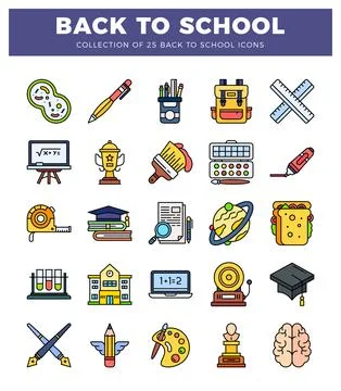 Back to school vector icons collection on white background. educational fla.. Ilustración de archivo
