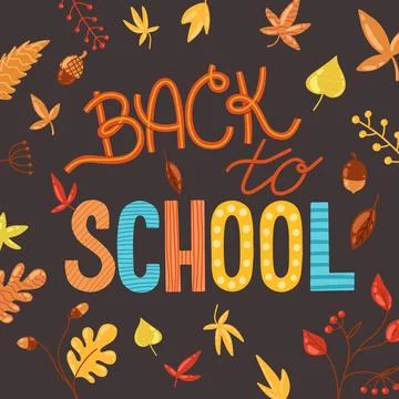Back to school vector illustration with autumn leaves, branches and acorns dr Stock Illustration