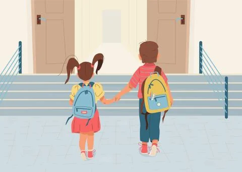 Back to school vector illustration background. Happy little boy and girl is Stock Illustration