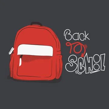 Back to school. vector illustration of backpack in flat red design with sim.. Stock Illustration
