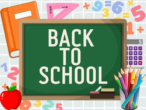 Back to School Vector Illustration with Chalkboard, Apple, and Educational Tools Stock Illustration