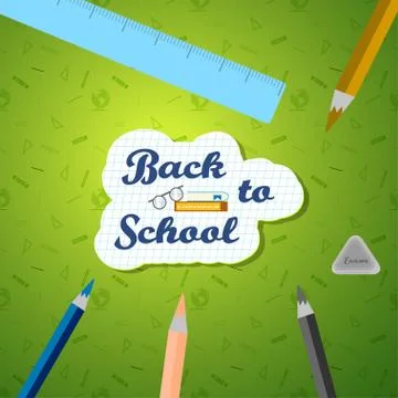 Back to school vector illustration with a checkered piece of paper on the gra Stock Illustration