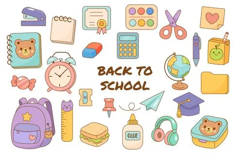 Back to school vector illustration with cute supplies Stock Illustration