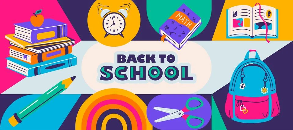Back to school vector illustration. Geometric organic Y2K style design イラスト素材