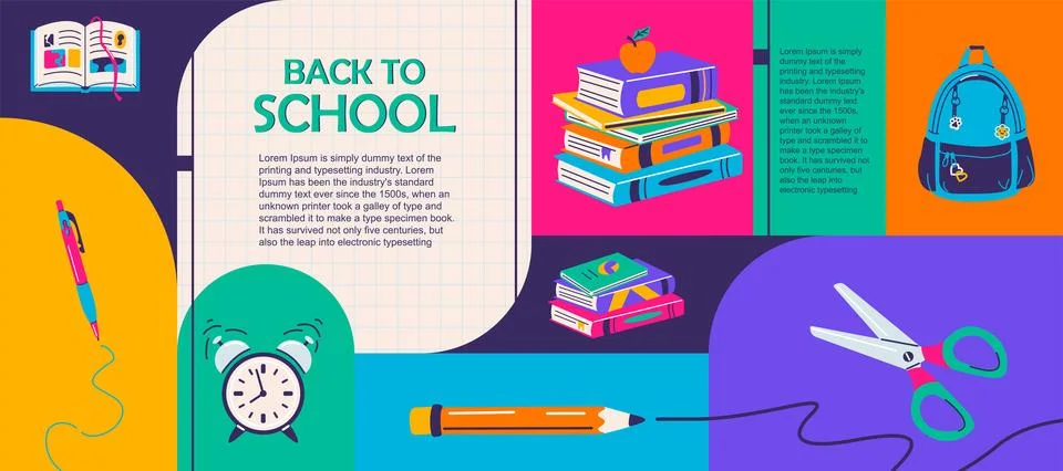 Back to school vector illustration. Geometric organic Y2K style design 库存插图