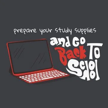 Back to school. vector illustration o tablet with keypad and typography in .. Stock Illustration