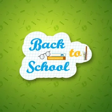 Back to school vector illustration with a piece of paper on the gradient gree Stock Illustration
