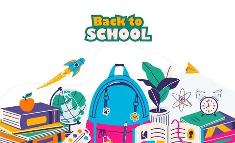 Back to school vector illustration. School tools, accessory supplies. Greeting Stock Illustration