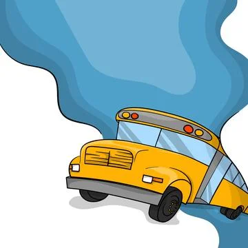 Back to school. vector illustration of school bus comes out of blue smoke h.. Stock Illustration