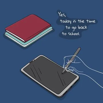 Back to school. vector illustration of tablet and books in cartoon design w.. Stock Illustration