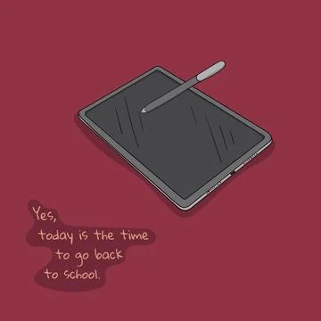 Back to school. vector illustration of tablet with the pen in cartoon design Stock Illustration