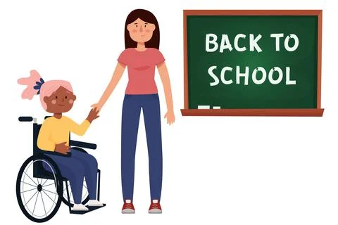 Back to school. Vector illustration of a teacher and a student in a wheelchair Stock Illustration
