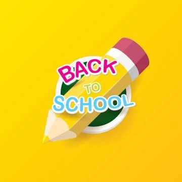 Back to school vector label with text and pencil Illustrazione stock