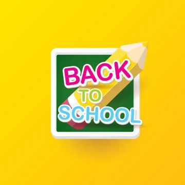 Back to school vector label with text and pencil Stock Illustration