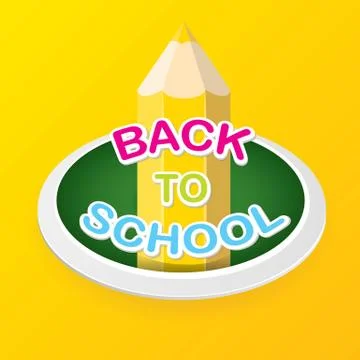 Back to school vector label with text and pencil Illustrazione stock