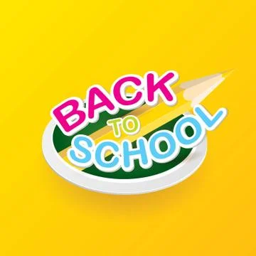 Back to school vector label with text and pencil Stock Illustration