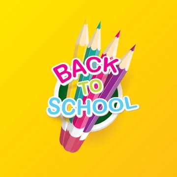 Back to school vector label with text and pencil Stock Illustration