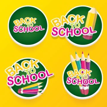 Back to school vector label with text and pencil Stock Illustration