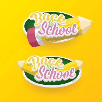 Back to school vector label with text and pencil Stock Illustration