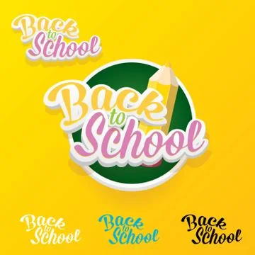 Back to school vector label with text and pencil Illustrazione stock