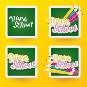 Back to school vector label with text and pencil Illustrazione stock