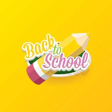 Back to school vector label with text and pencil Stock Illustration