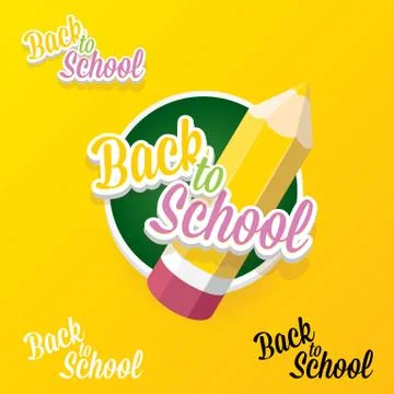 Back to school vector label with text and pencil Illustrazione stock