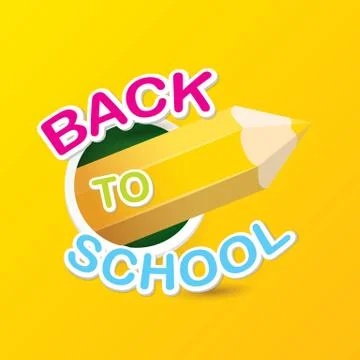 Back to school vector label with text and pencil Stock Illustration