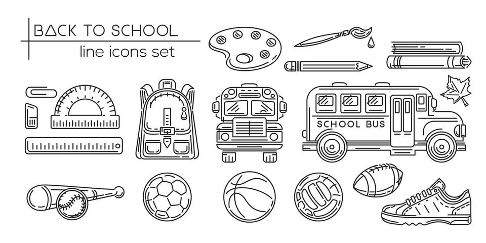 Back to school vector line icon set Stock Illustration