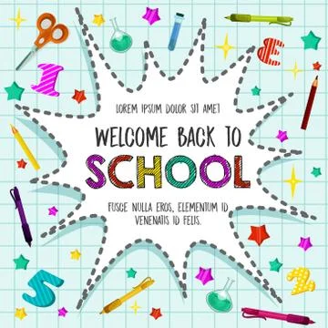 Back to School vector sationery pattern poster Stock Illustration