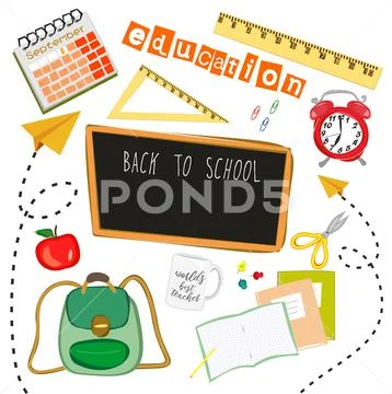 Back to school vector set of elements. Big educational clipart collection. 库存插图